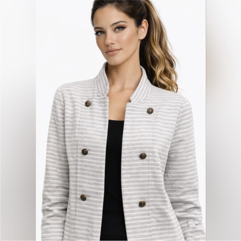Tommy Hilfiger Light Oatmeal Heather Stripe Double-Breasted Band Military Jacket